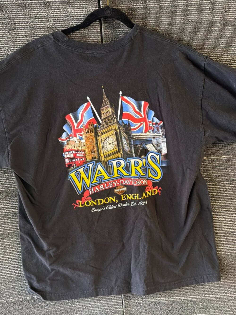 Vintage Black XL Harley Davidson London England Warr’s T Shirt Read Description